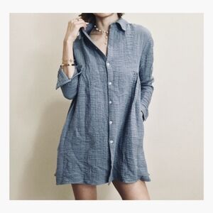 Zara - Crinkle Gauze Button Down Pocket Artist Tunic
